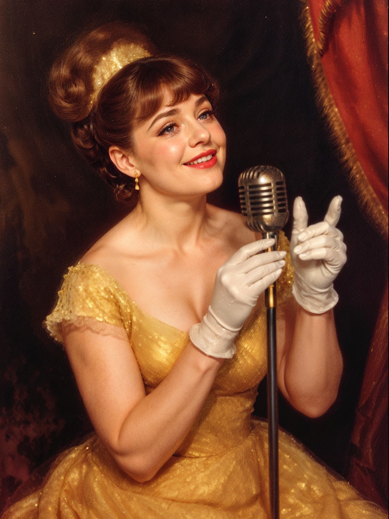 Vintage Portrait of Woman in Glamorous Yellow Dress