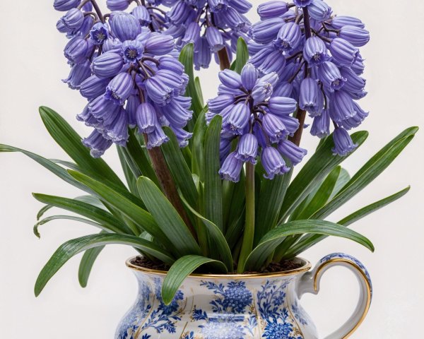 Vibrant Purple Hyacinths in Elegant Porcelain Vase