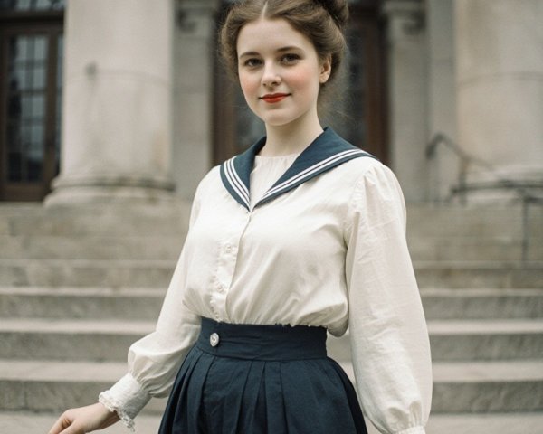 Vintage Fashion on Steps of Grand Architecture
