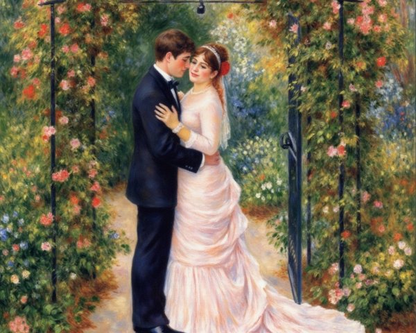 Couple Celebrates Wedding Under Floral Archway