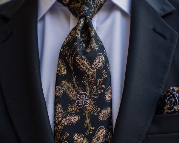 Close-Up of Man in Formal Attire with Floral Tie