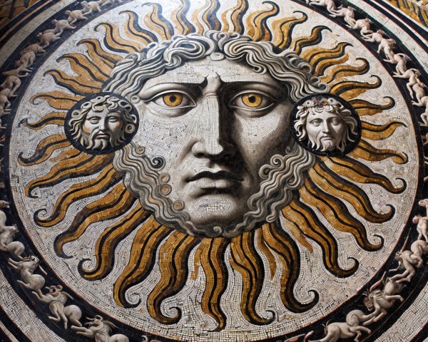 Mosaic Artwork of a Sun with Intricate Details