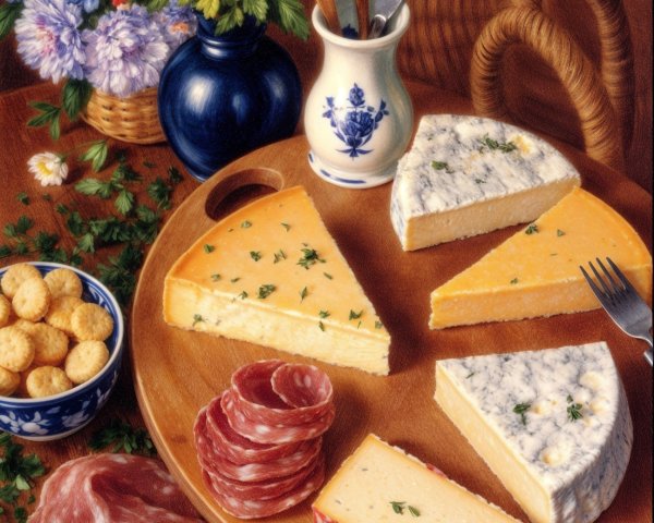 Cheese and Meat Platter with Crackers and Flowers