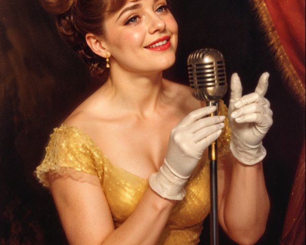Vintage Portrait of Woman in Glamorous Yellow Dress
