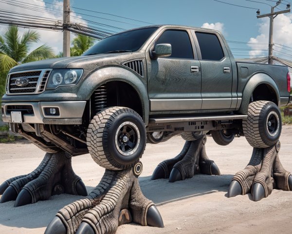 Rugged Truck Design with Dinosaur Claw Feet