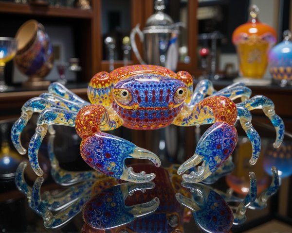 Vibrant Glass Sculpture of a Colorful Crab
