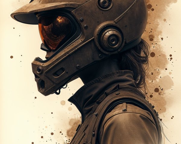 Futuristic Helmeted Figure with Tactical Jacket Design