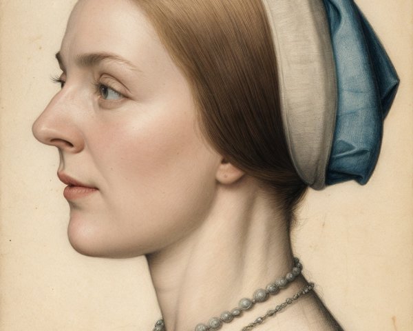 Profile of a Woman in Historical Attire and Accessories