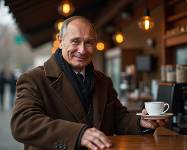 Middle-aged man enjoying coffee in a cozy café
