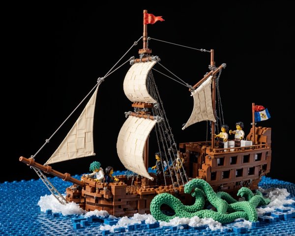 LEGO Pirate Ship Scene with Ocean and Tentacle