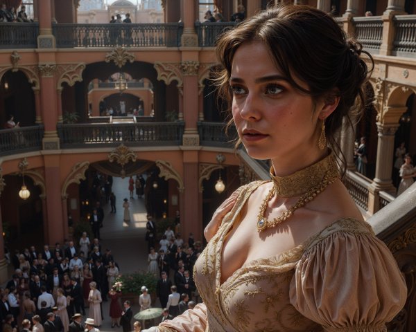 Elegant Woman on Staircase in Lavish Venue