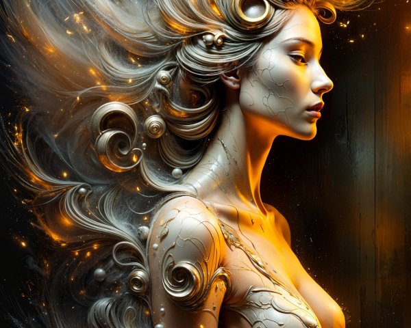 Cosmic Figure with Golden Light and Surreal Patterns