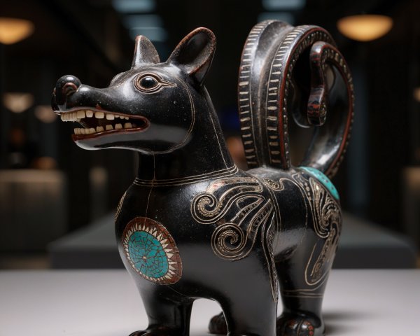 Ceramic Figurine of a Stylized Dog with Turquoise Accents