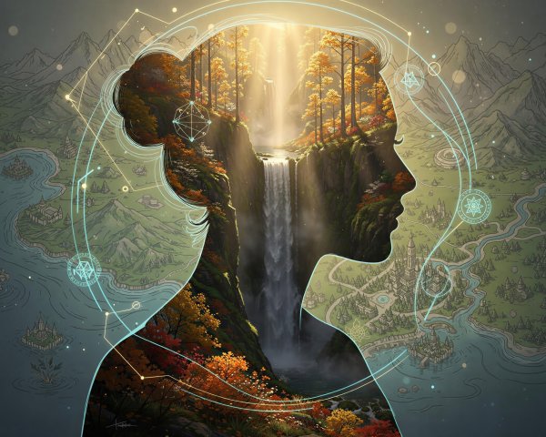 Digital Painting of Woman Silhouette with Autumn Landscape