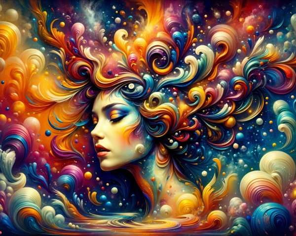 Abstract Woman's Face with Colorful Swirling Patterns