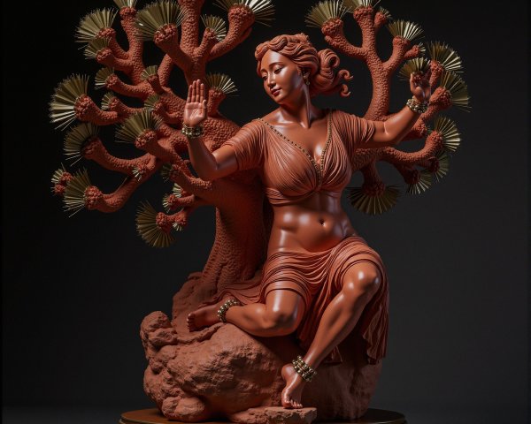 Statue of Woman Entwined with Tree and Foliage Details