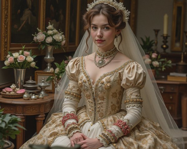 Elegant Vintage Bridal Gown in Opulent Setting