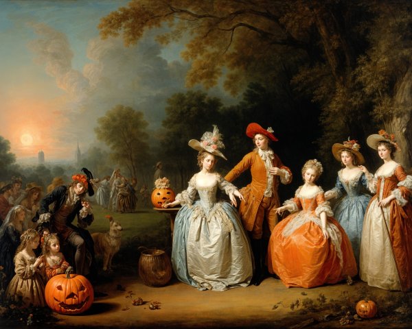 Autumn Gathering in a Sunlit Park with Pumpkins