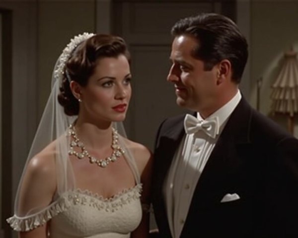 Glamorous Vintage Couple in Elegant Wedding Attire