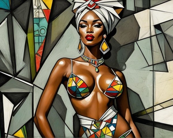 Colorful Geometric Patterned Outfit on a Woman