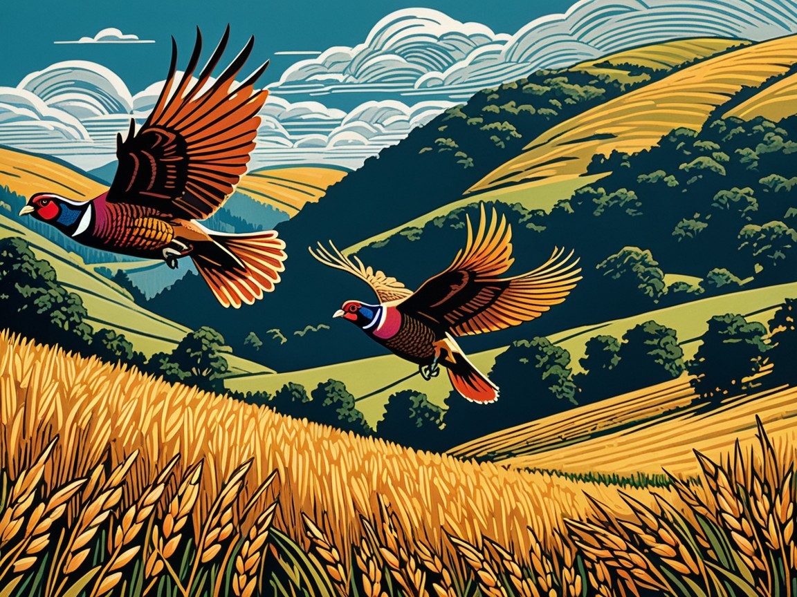 Vibrant Birds in Flight Over Golden Wheat Field