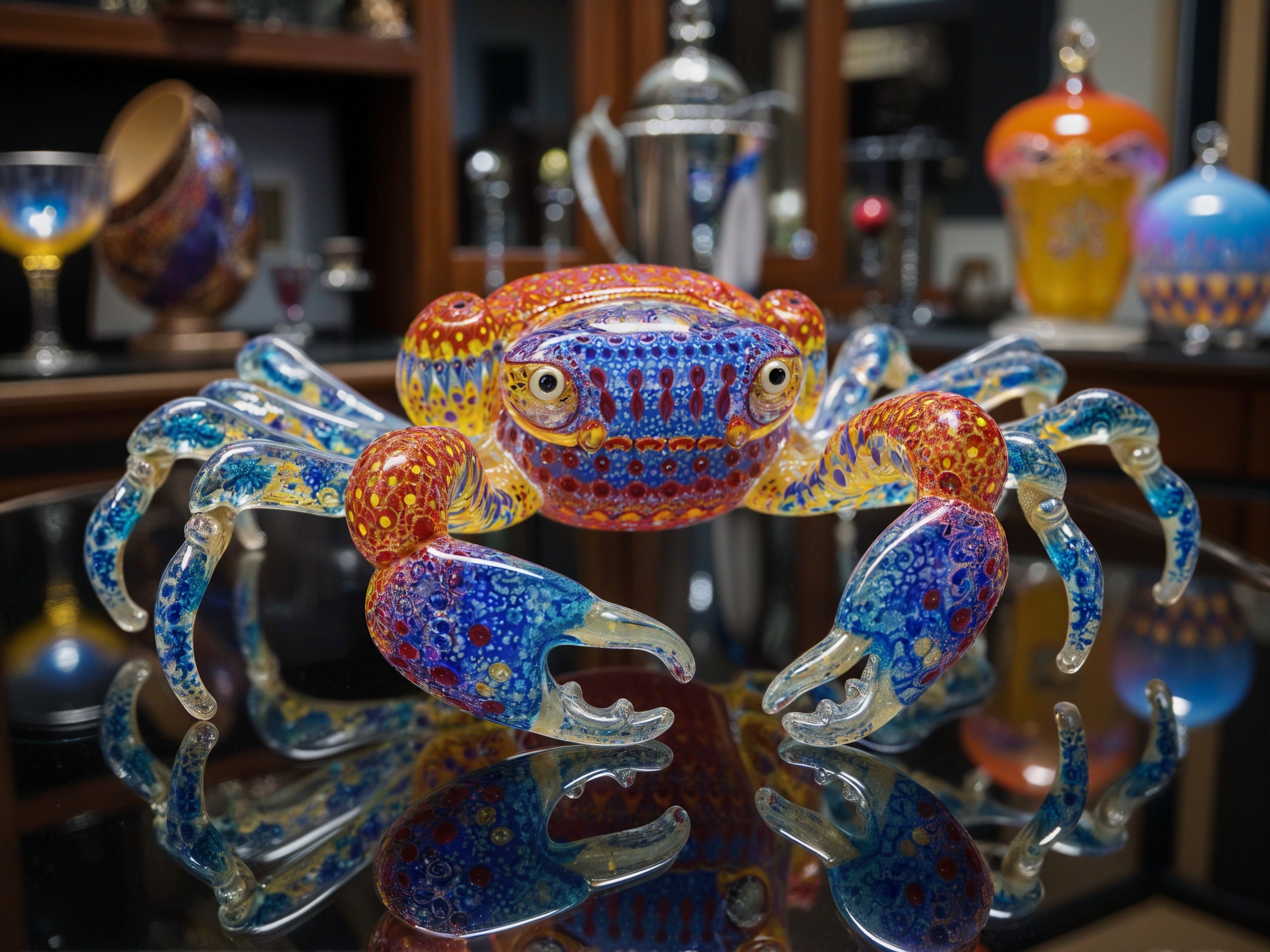Vibrant Glass Sculpture of a Colorful Crab