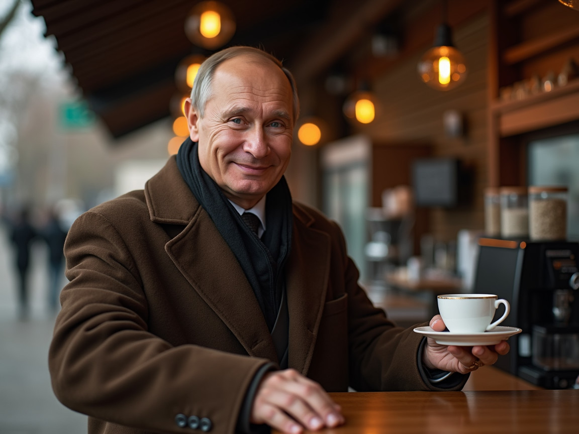Middle-aged man enjoying coffee in a cozy café