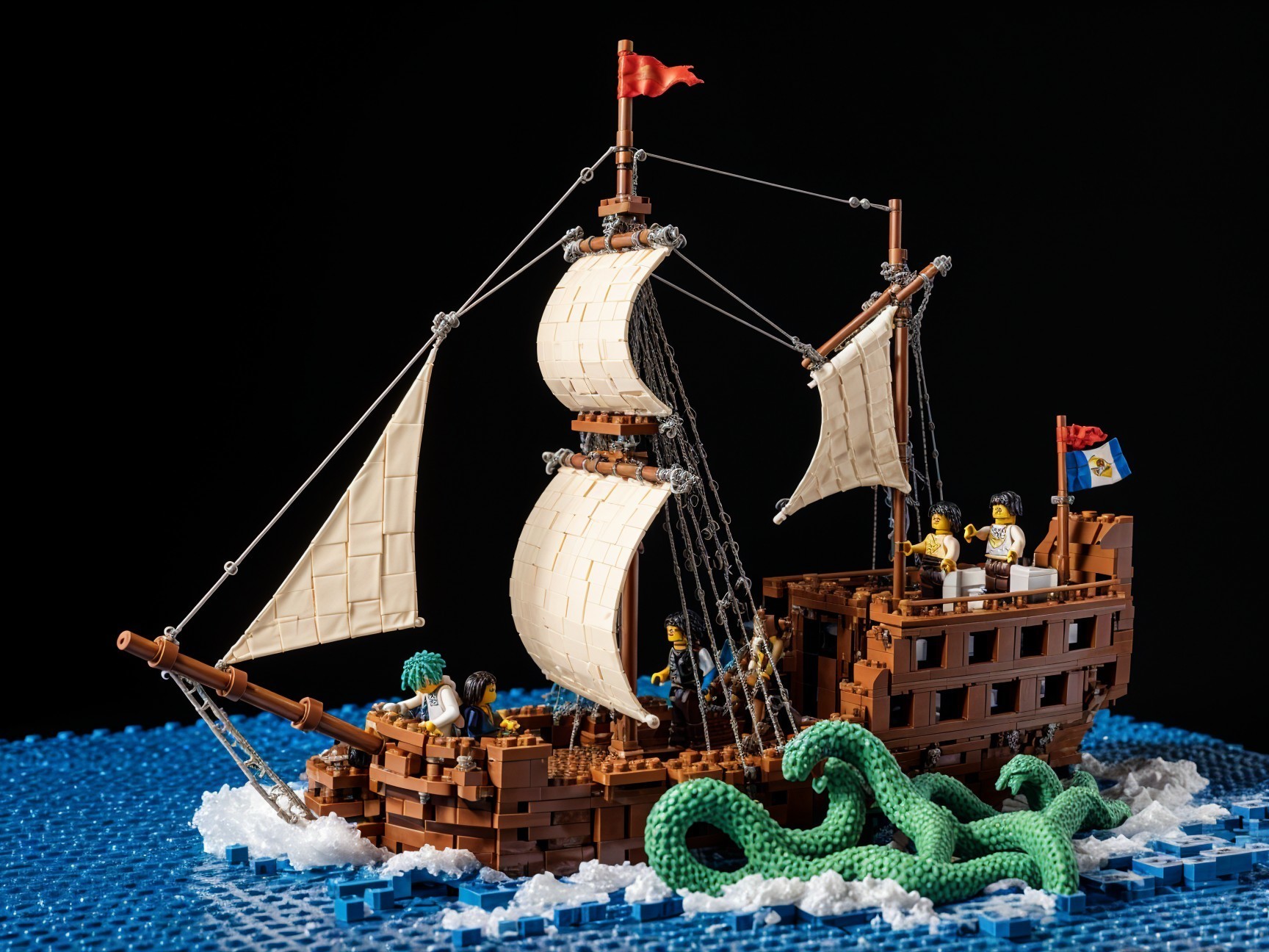 LEGO Pirate Ship Scene with Ocean and Tentacle