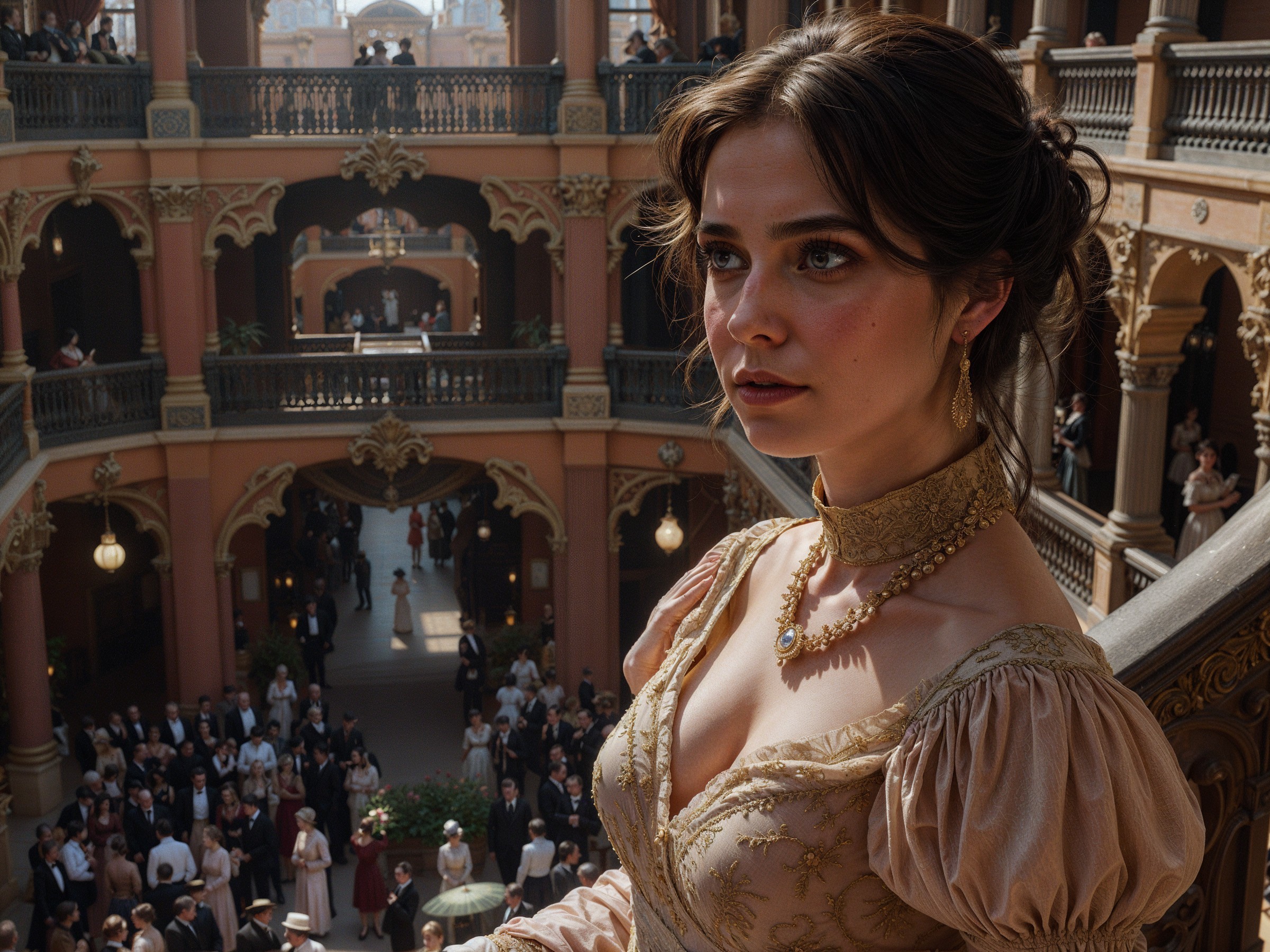 Elegant Woman on Staircase in Lavish Venue