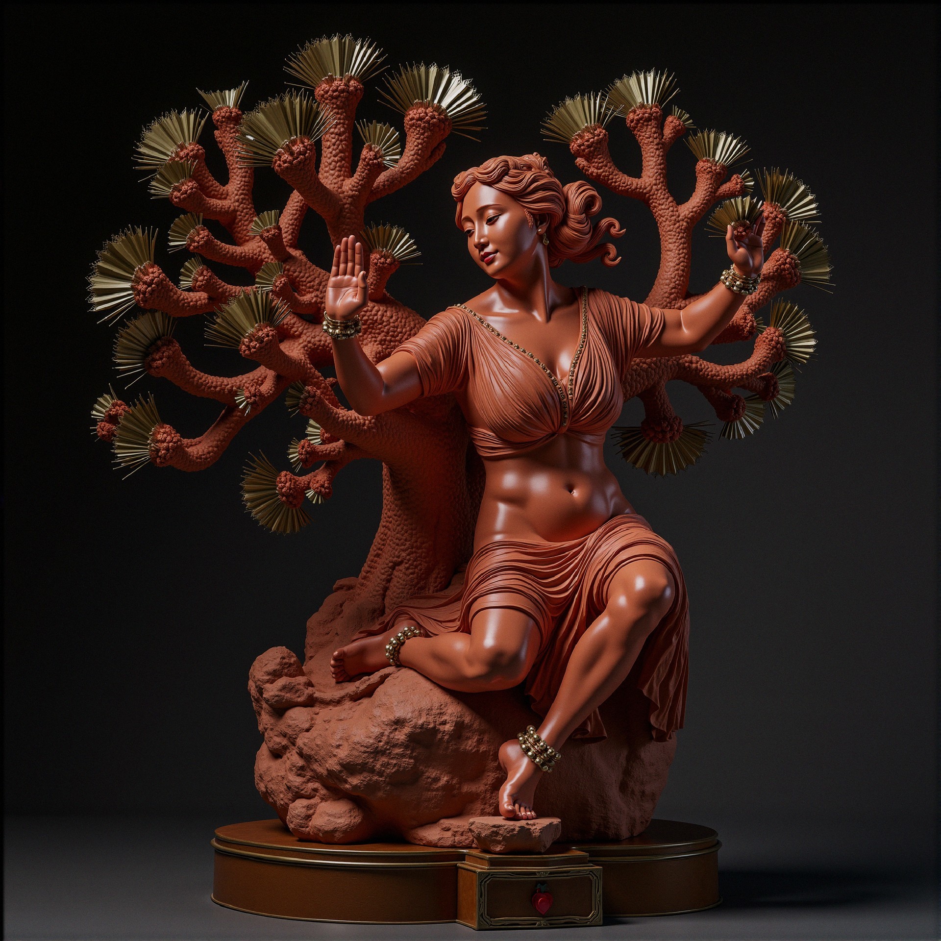 Statue of Woman Entwined with Tree and Foliage Details