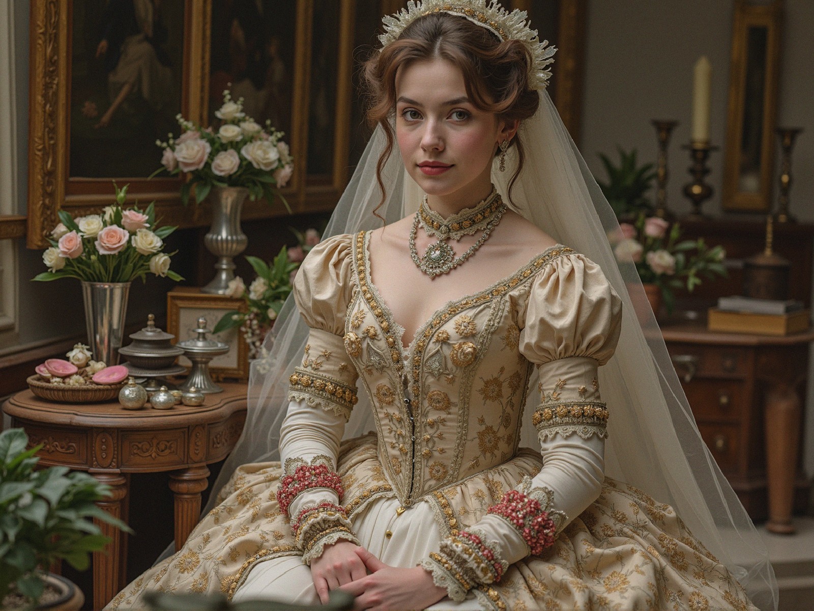 Elegant Vintage Bridal Gown in Opulent Setting