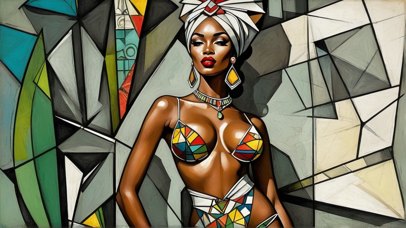 Colorful Geometric Patterned Outfit on a Woman