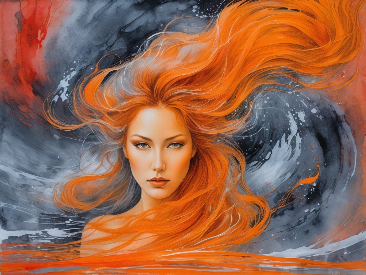 Portrait of a woman with orange hair and abstract background