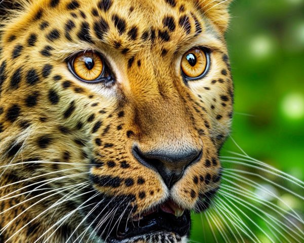 Close-Up Portrait of a Leopard with Golden Fur