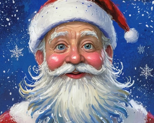 Cheerful Santa Claus in Red Suit with Snowflakes