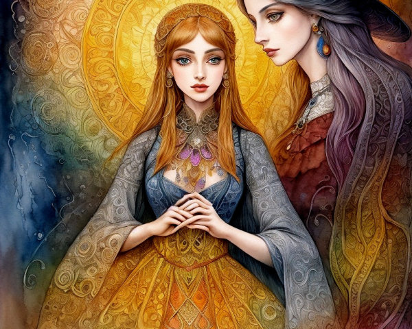Ethereal Women in Vibrant Colorful Backdrop