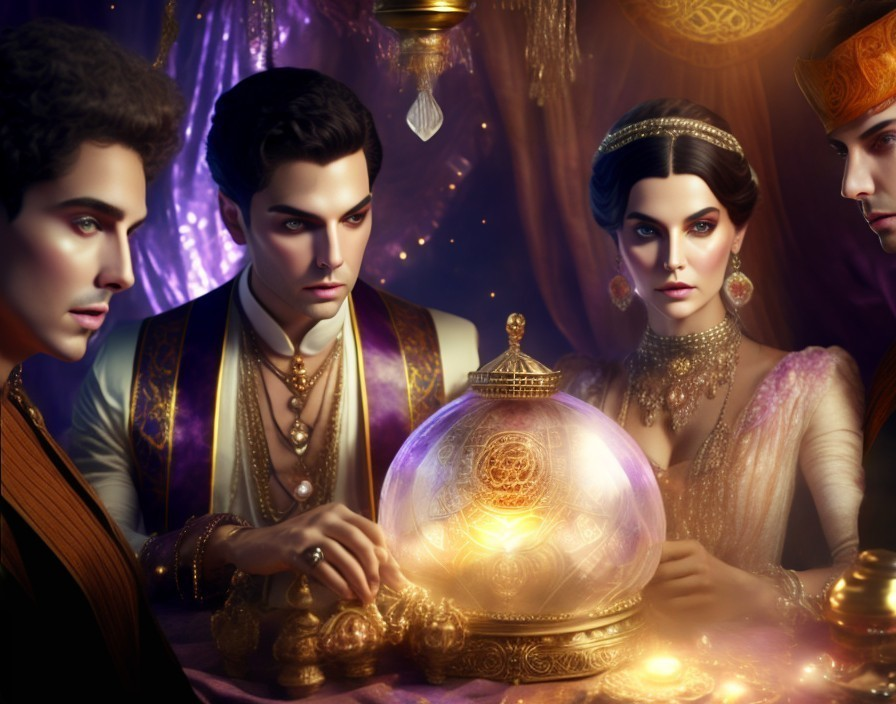 Elegant Gathering Around a Mystical Crystal Ball