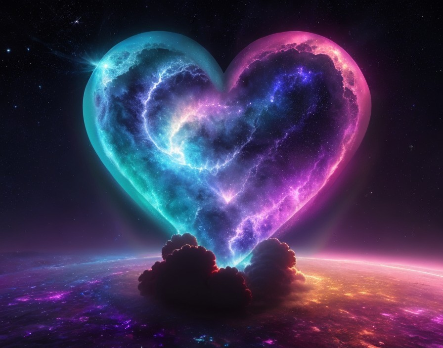 Heart-Shaped Nebula in Vibrant Blue and Pink Colors