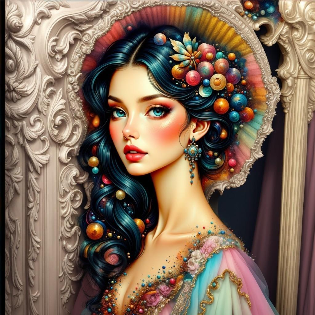 Portrait of a Young Woman in Floral Accents and Gown