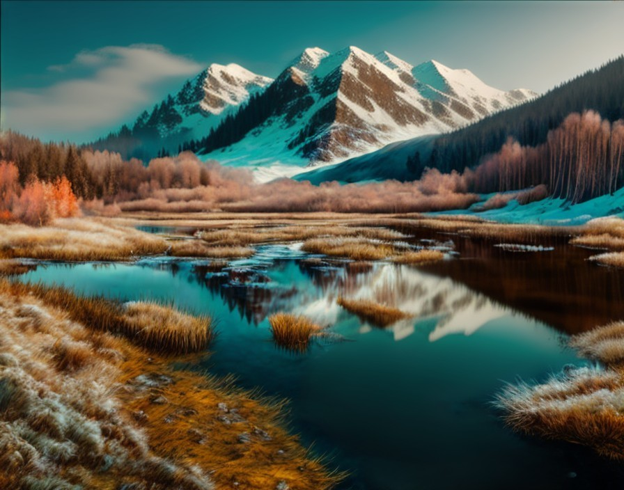 Snow-Capped Mountains Reflecting in Tranquil Lake