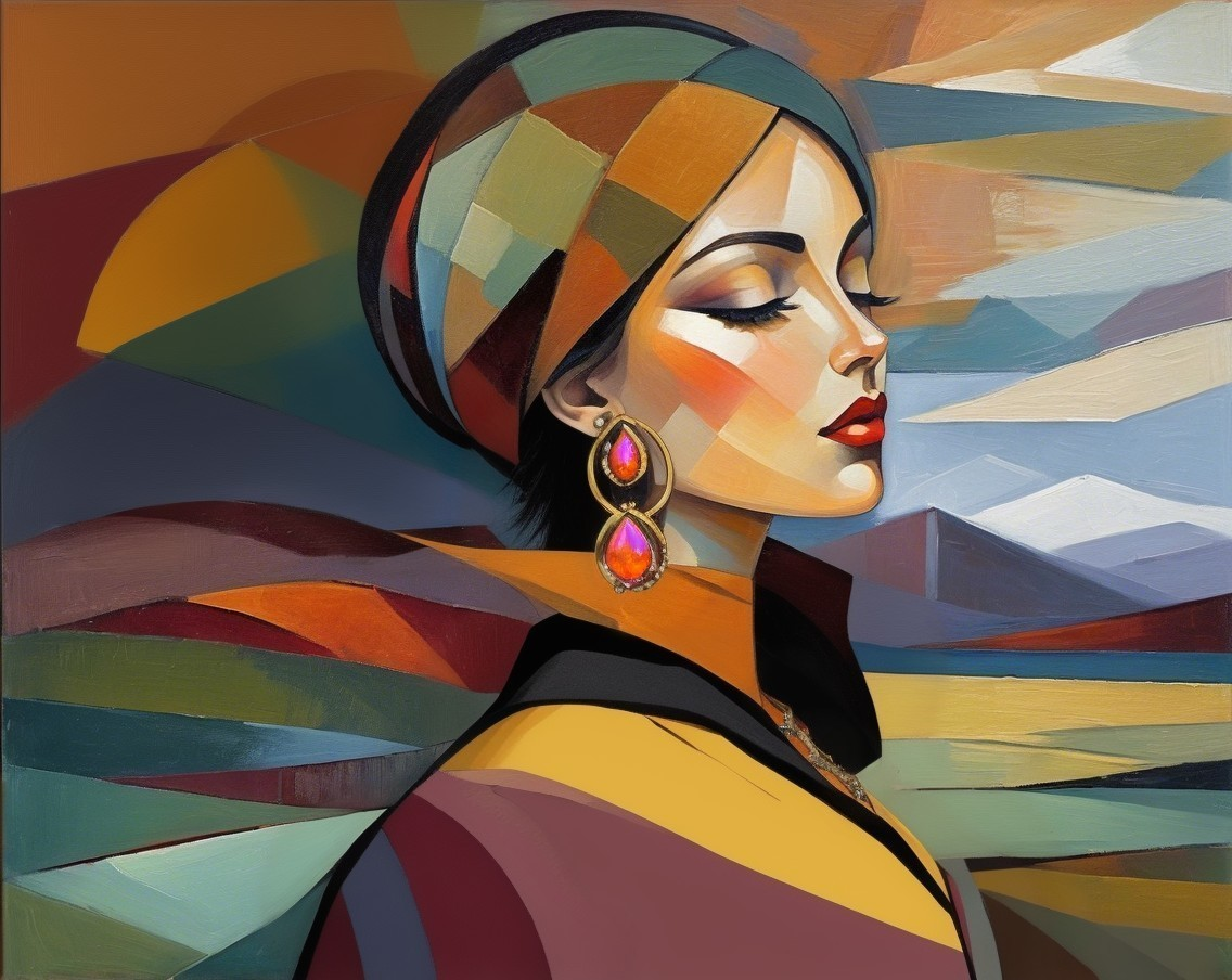 Abstract Portrait of a Woman with Geometric Shapes