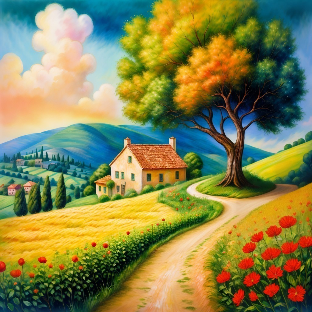 Charming Cottage in Vibrant Field Landscape