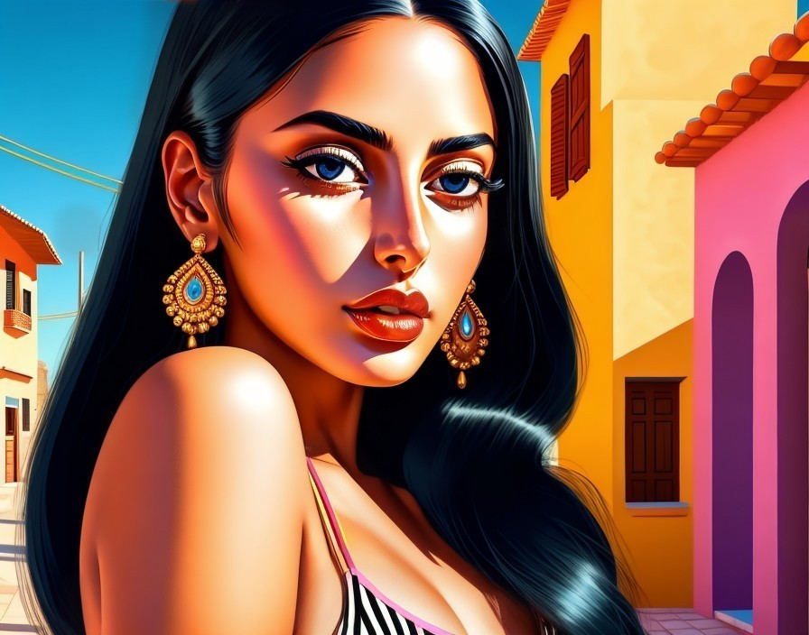 Portrait of a Woman with Bold Makeup and Vibrant Background