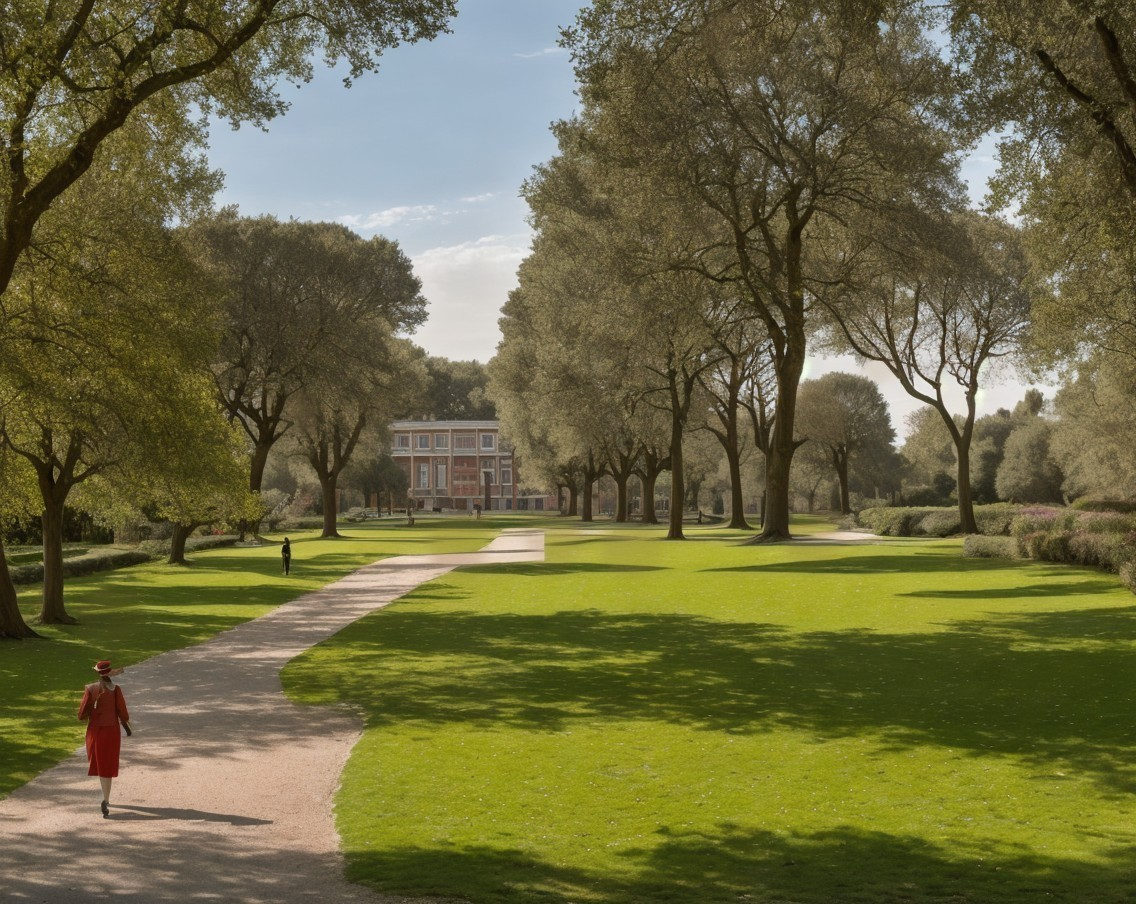 Serene Park Scene with Pathway and Lush Greenery