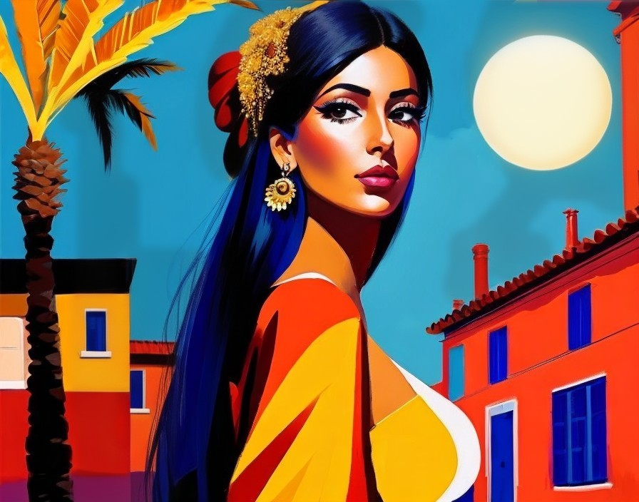 Vibrant Portrait of a Woman in Tropical Setting