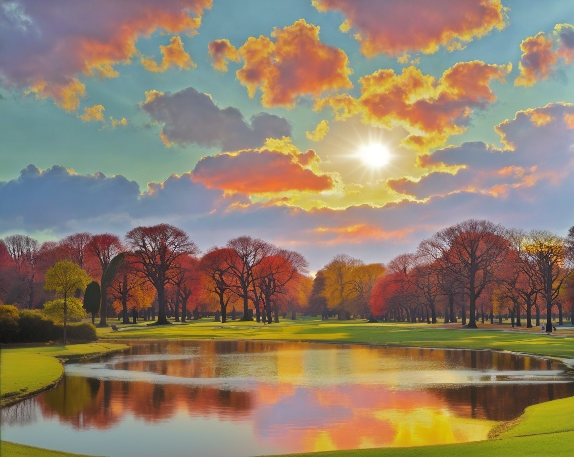 Tranquil Lake Surrounded by Vibrant Autumn Trees