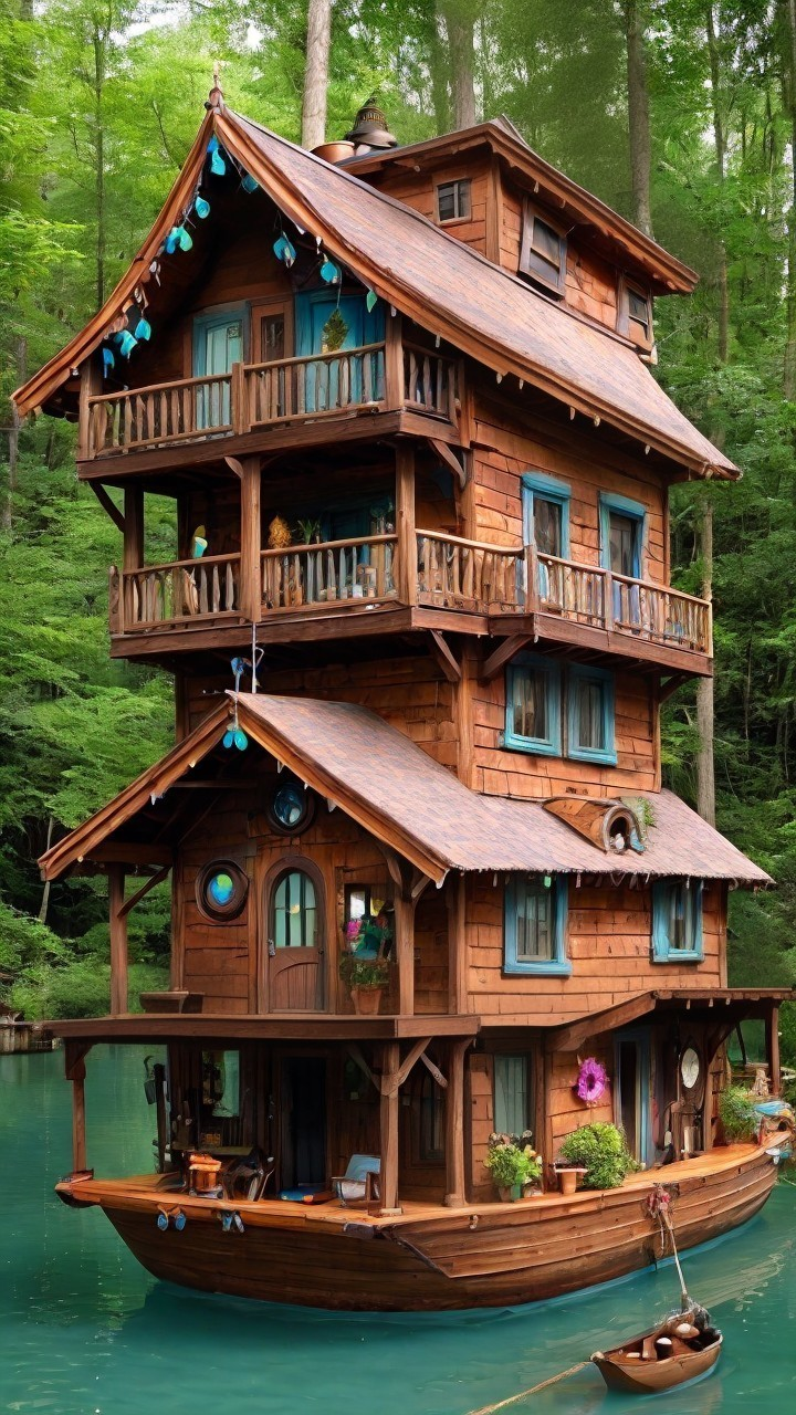 Whimsical Wooden House on Stilts Over Turquoise Water