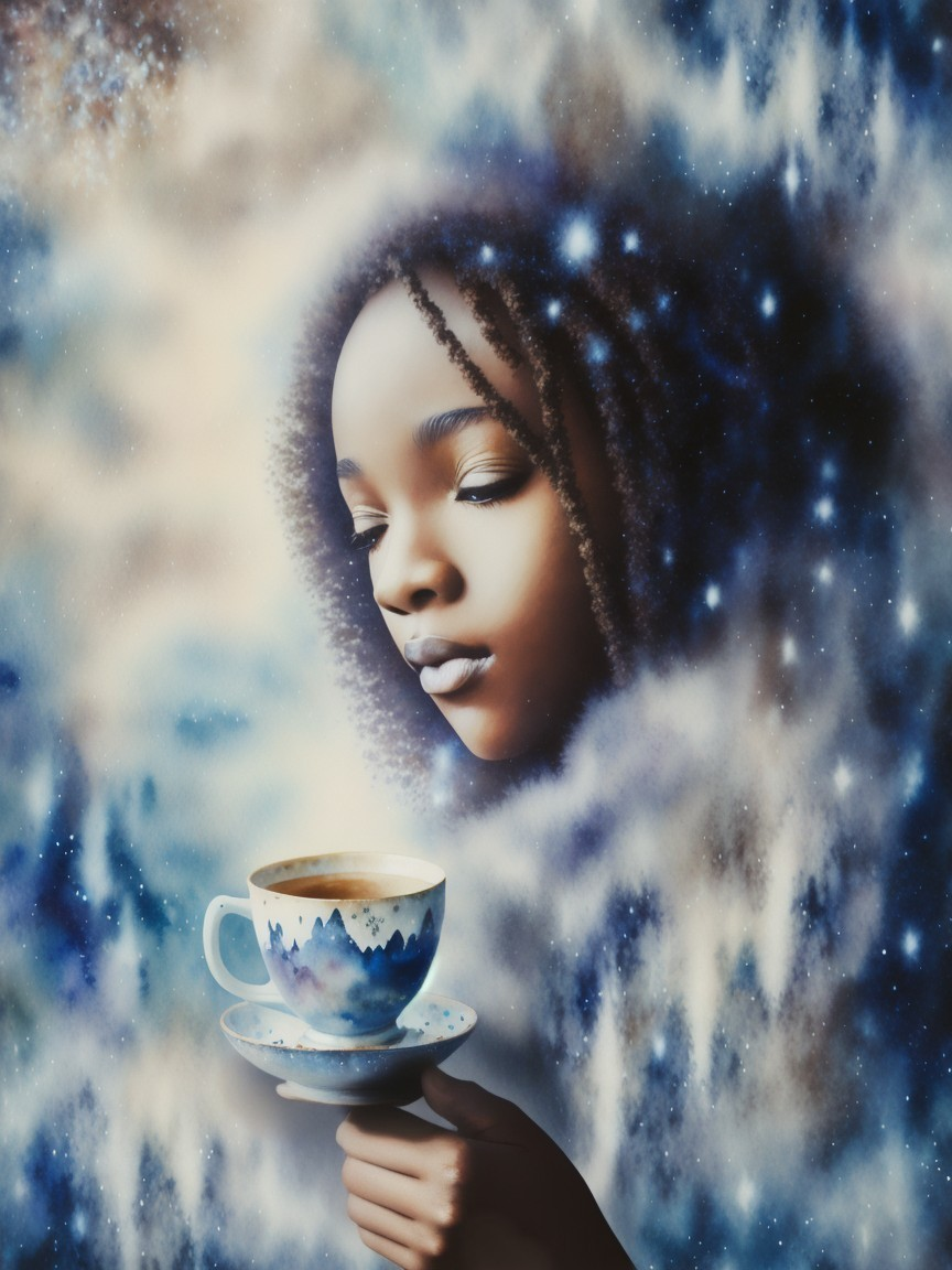 Portrait of a Young Woman with Cosmic Background