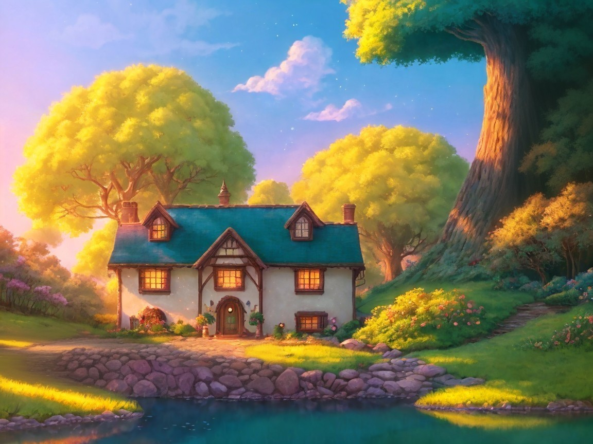 Charming Cottage by Serene Pond with Lush Greenery