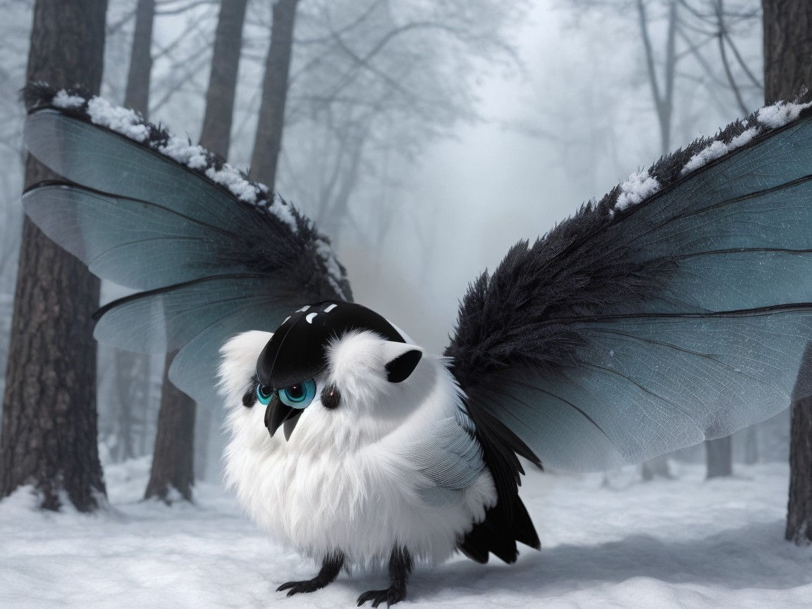 Whimsical Creature in a Snow-Covered Forest